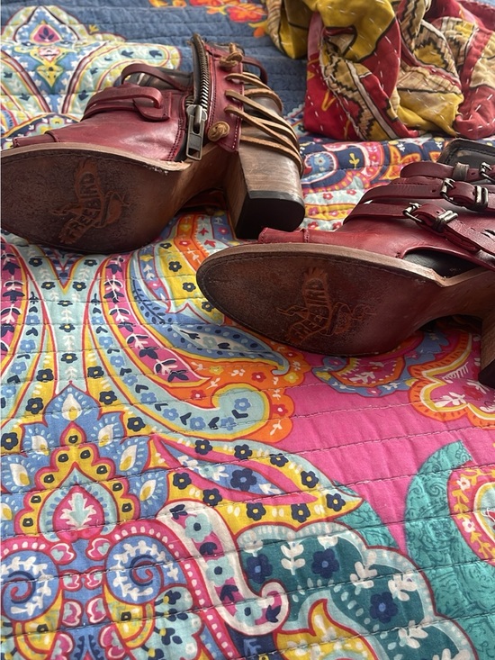 Freebird by Steven Shoes - Freebird by Steven Burgundy Leather Strappy Sandals with Buckle Detail